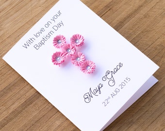 Personalized Baptism Card - Christening Card - Religious Card - Baptism Card - First Communion Card, Confirmation Card, Pink Cross Card