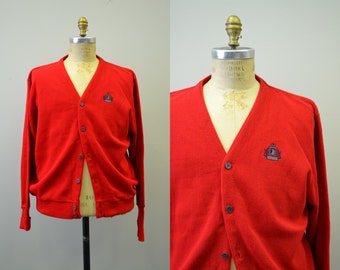 1980s Izod Red Cardigan Sweater