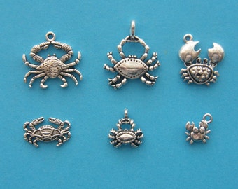 The Crab Collection - 6 different antique silver tone charms