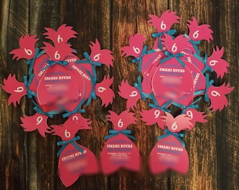 Trolls Birthday Invitations Poppy with ribbon accent