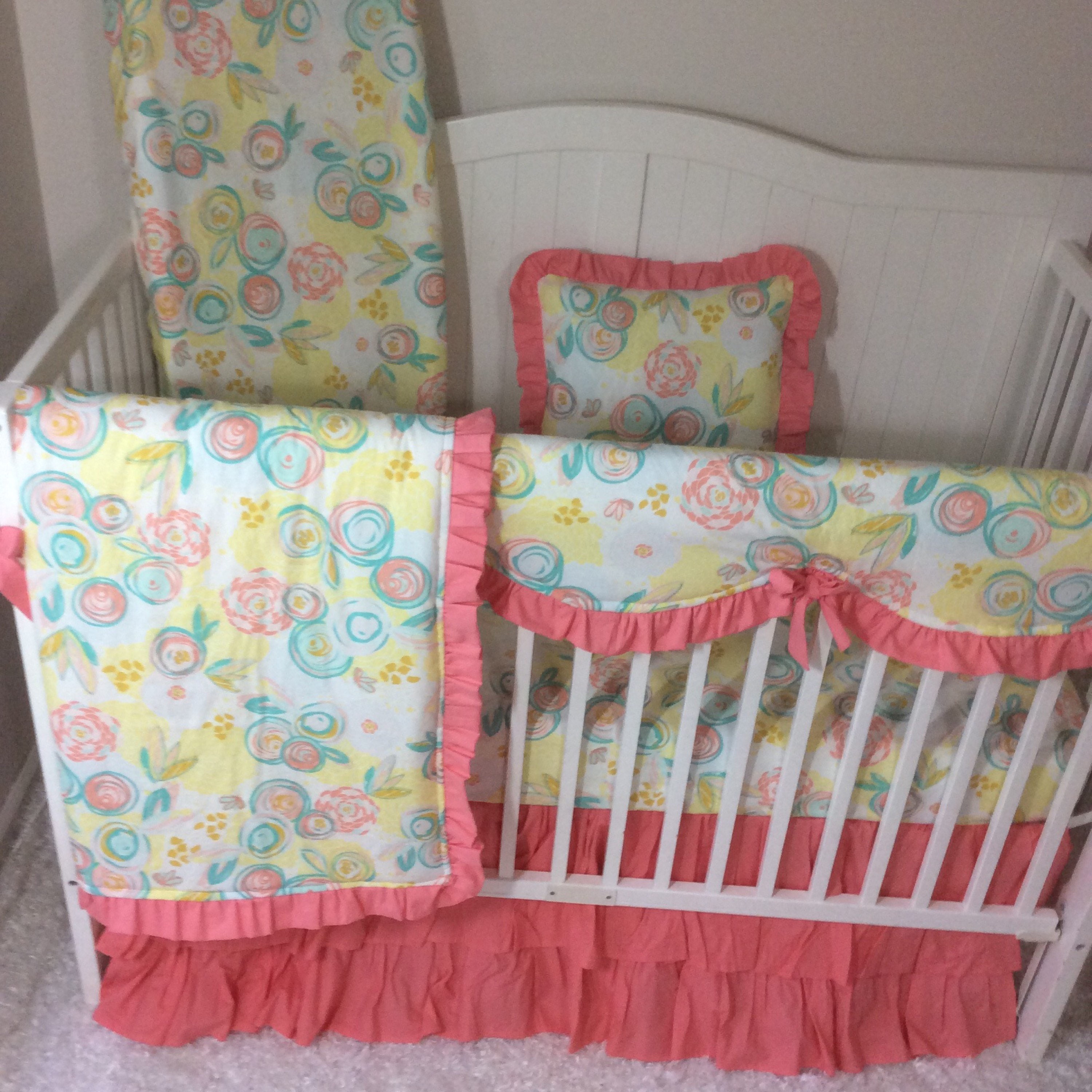 Baby Girl Crib Bedding Set Coral Blush Pink Peach Aqua Teal