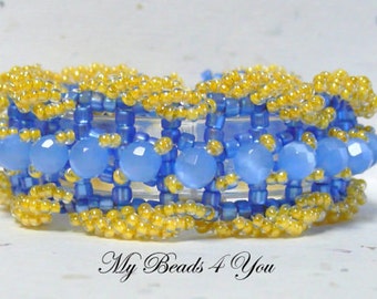 Beadwork Bracelet, Seed Bead Bracelet, Beadwoven Bracelet, Embellished Bracelet, Beaded Bracelet, Blue Crystal Bracelet, Gift for Her