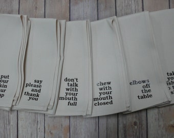 Printed "Table Manners" Cloth Dinner Napkins-Set of 6