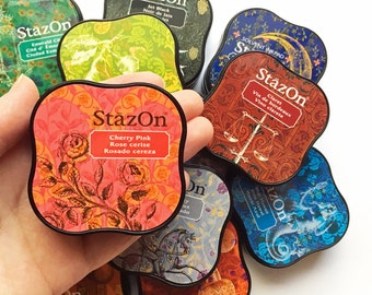 stazon midi ink pad | tsukineko rubber stamp ink pad | fast drying solvent dye ink | paper plastic metal coated surface | choose 1 color