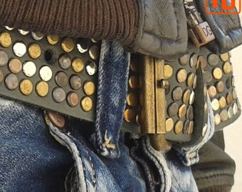 Genuine leather studded belt, Fashion belt, Metal studded belt