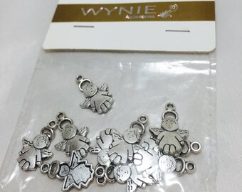 10 charms pendants 20 mm long silver Angel