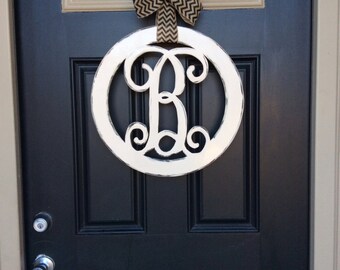 Circle Monogram Door Hanger, 18 in, Initial Door Hanger, Monogram Letter Door Hanger, Front Door Wreath, Wedding, Housewarming, Birthday