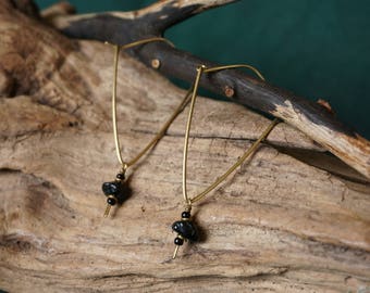 Brass earrings with tourmaline.