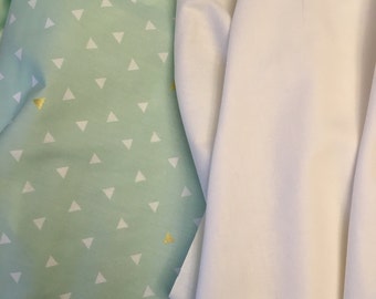 Mint Green Triangle fabric bundled with Solid Cream Fabric, Designer Fabric By The Yard, Quilting Fabric