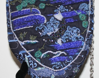 Hand Beaded Purse Koi in Blue