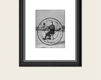 SALE Vintage Photo Bike, Funny Bicycle Photo, Old Bike Picture, Antique Printable, Vintage Wall Decor, 5x7, Man Inside Bike, 25% off