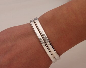 Thick Hammered Cuff Bracelets, Sterling Silver