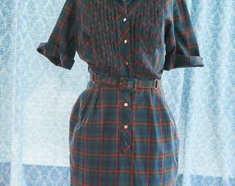Vintage Dress - Preppy Plaid Belted