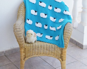 Knitting pattern for a Sheep Blanket, Throw Knitting Pattern with Sheep, Baby Blanket with Sheep, Pdf download