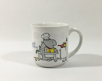 Sandra Boynton Hippo Never Say Diet Coffee Cup Mug Cooking Hippo Chef Kitchen Recycled Paper Products Made in Japan