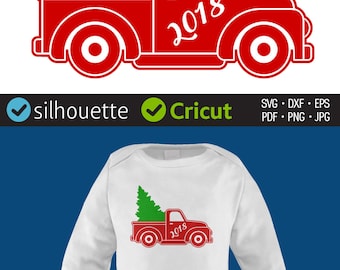 CHRISTMAS TREE TRUCK svg files Red Vintage Christmas truck 2018 svg clip art Winter Holidays Cricut cut files Silhouette designs Dxf Png Eps