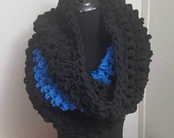 Thin Blue Line Scarf, Blue Line Scarf, Infinity Scarf, Chunky Scarf, Chunky Crochet Scarf, Oversized Scarf, Chunky Crochet Cowl