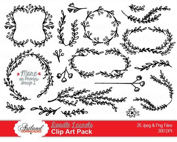 Hand Drawn Doodle Laurels Vine Leaf Wreath Frames Borders