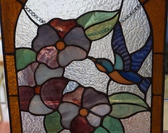 Stained Glass Blue Bird Panel