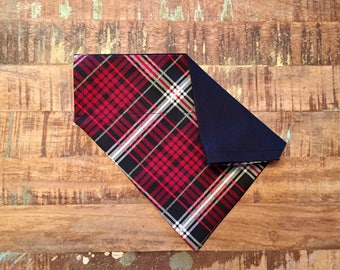 Christmas/ Holiday/ Winter Red & Silver Plaid Reversible Dog Collar Bandana
