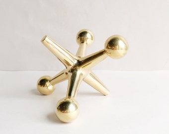Large Vintage Solid Brass Jack Doorstop or Bookend Jax, Bill Curry Design
