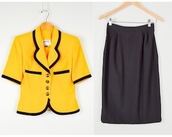 80s Dress Suit Small, Vintage Clothing, 80s Clothing, 80s Party, Secretary Dress Outfit, 80s Blazer, Dresses, 80s Clothes, Yellow, Colorful