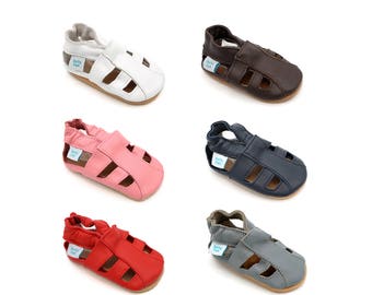 Pesce Dotty in morbida pelle bambino sandali. Sandali del bambino. Anti-scivolo. Suola morbida. Pantofole dell'interno. Scarpe di carrozzina. Sandali per ragazzi e ragazze