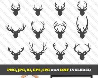 Deer head silhouette SVG collection / deer silhouette clip art / design for silhouette cameo / antlers design collection / antlers svg files