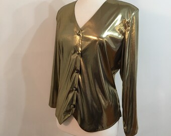 Vintage GOLD LAME BLOUSE / Size Small-Medium