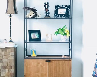Metal Etagere with Double Door Hutch
