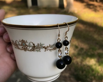 Gold Onyx Drop Earrings
