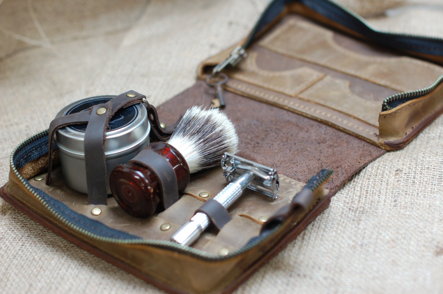 vintage leather shaving kit