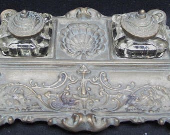 Vintage Silvestri Bronze Ornate Inkwell