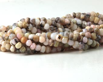 Peruvian Opals Faceted Rondelles 3.5mm to 4.2mm Gemstone Beads, Your Choice Of Quarter, Half, or Full Strand, Natural Gemstone KJ
