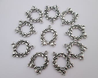 10 breloque guirlande couronne 25 x 19 mm en métal argenté