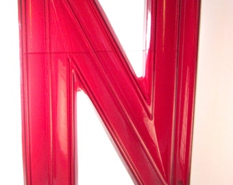 Vintage Translucent Red Plastic Marquee Letter N Wall Hanging 17 inch tall by 11 inch wide