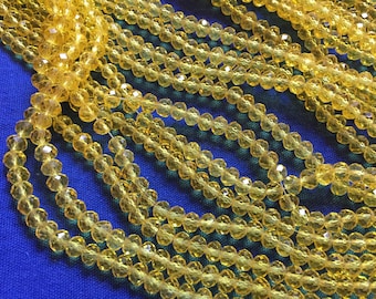 1 strand of beads/string of pearls, 99 beads, 6 / 4mm, yellow gold beads, gold, transparent button, donuts, clear glass, cheap wholesale beads