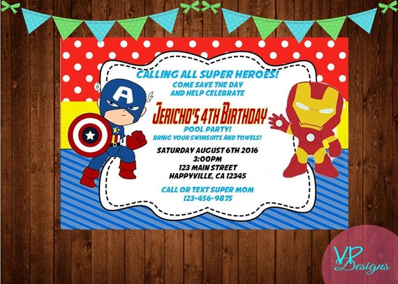 business card printing 2 day America Birthday Man Captain Invitation and Iron Avengers