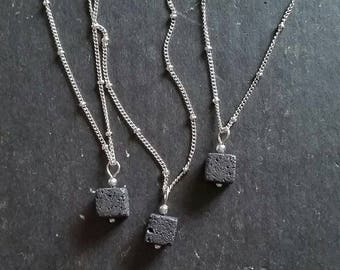Square Lava Essential Oil Necklace Diffuser --- Lava Cube Rock Aromatherapy Jewelry pendant