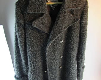 Vintage J. Percy For Marvin Richards Women's Gray Fuzzy Wool Double Breasted Peacoat Size 6 - USA Made