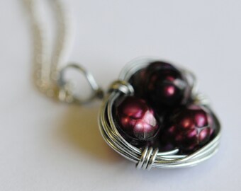 Red Faceted Pearl Bird's Nest Pendant / Necklace