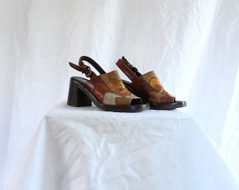 90's patchwork leather chunky sandals