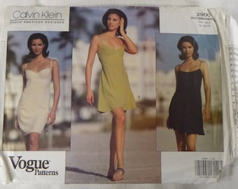 Vintage VOGUE 2900 American Designer CALVIN KLEIN Sewing Pattern, Sundress from 1992, Sz 12 14 16 in Original Folds