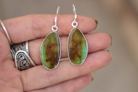 EARTHY TURQUOISE EARRINGS - 925 Sterling Silver Earrings - Gemstone - Navajo - Handmade - Natural - Vintage style - Bespoke - Birthstone