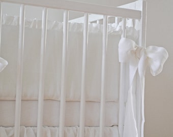 White linen crib bumper - pure linen