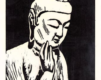 Japanese Ukiyoe, Woodblock print. Sosaku-Hanga, "Maitreya(Koryuji)"