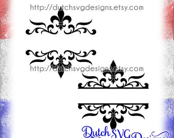 2 Split monogram cutting files with french lily, in Jpg Png Studio3 SVG EPS DXF, Cricut svg, Silhouette cut file, fleur de lis svg, diy