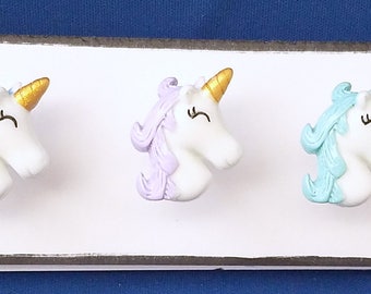 UNICORN HEADS 5pc Handmade Decorative Bulletin Board Push Pin Thumb Tacks
