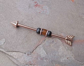 14kt Rose Gold Arrow Industrial Barbell Piercing Scaffold Piercing