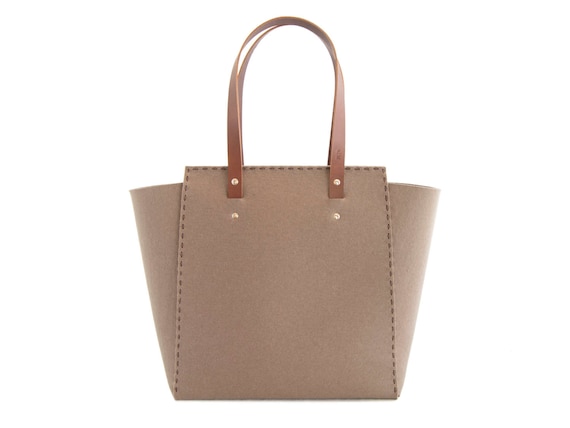 Extra large Felt TOTE BAG / taupe felt tote bag / brown felt shopper / shopping bag / felt shoulder bag / carry all bag / made in Italy